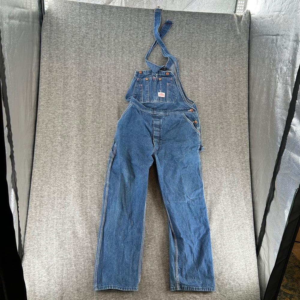Round House Mens VTG Denim Bib Overalls Carpenter Workwear Made in USA 38x29 966